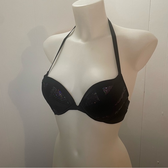 Black Sequin Victoria’s Secret Very Sexy Halter Push Up Bra - Picture 3 of 7